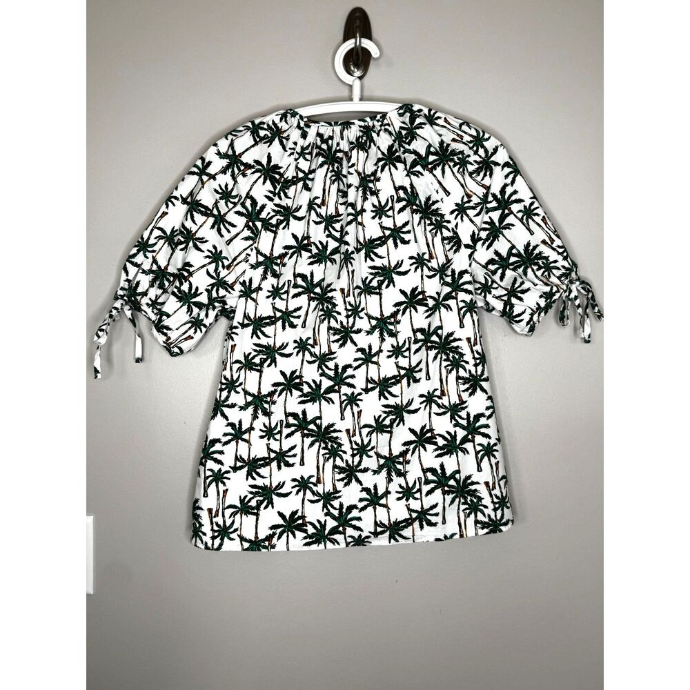 J.Crew Palm Tree Print Blouse Tropical Vacation Tie Sleeve Peplum Top Size Small - Picture 2 of 8
